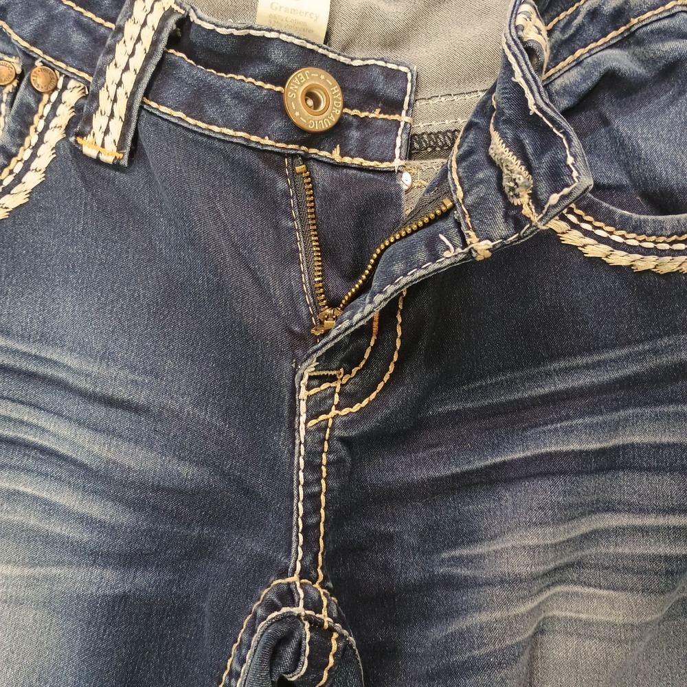 Hydraulic GRAMERCY Women's Size 8 Blue Denim Capris Embroidered Pockets 32x22 - Picture 6 of 14